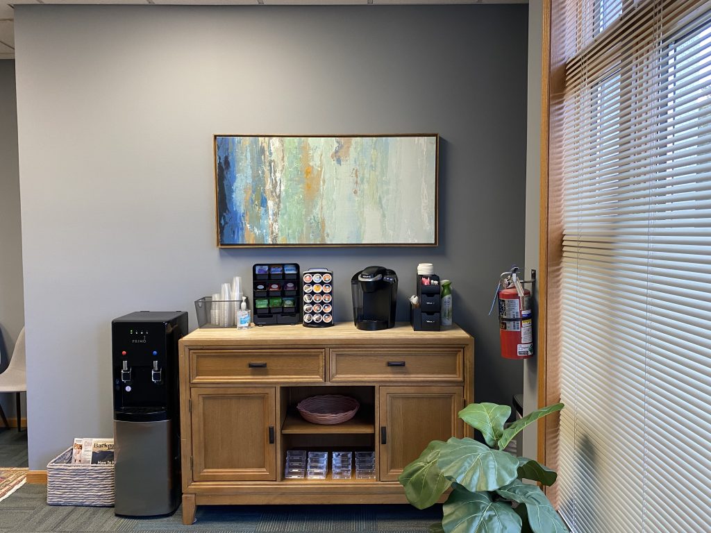 Enjoy our beverage station at Wellspring Center for Counseling. 