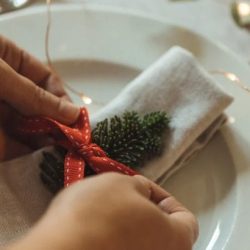 Christmas plate and napkin for holiday preparation